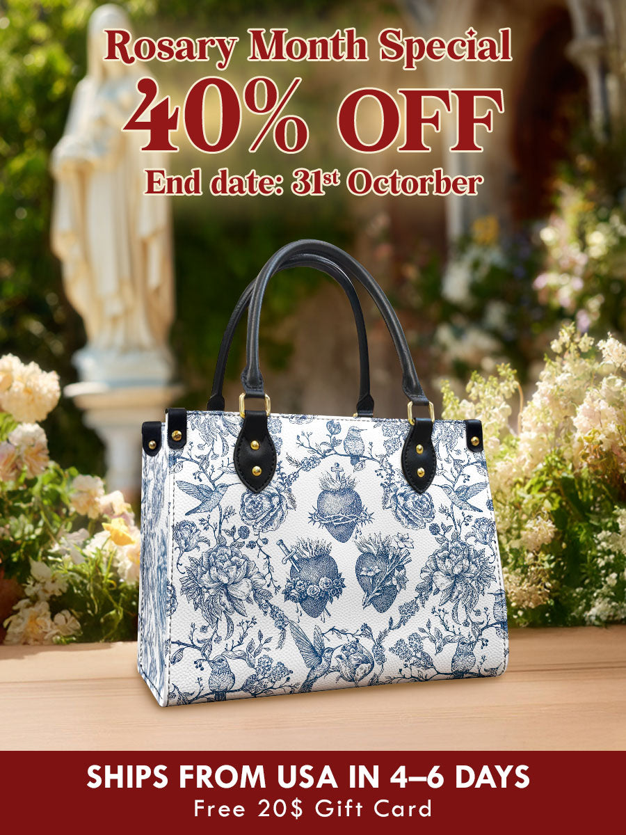 Catholight  Sacred Elegance: Blue and White Devotion Leather Bag