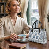 Catholight Sacred Elegance: Blue and White Devotion Leather Bag