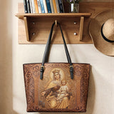 Catholight - Leather Tote Bag  Lady Of Mount Carmel