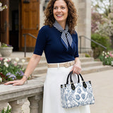 Catholight  Sacred Elegance: Blue and White Devotion Leather Bag