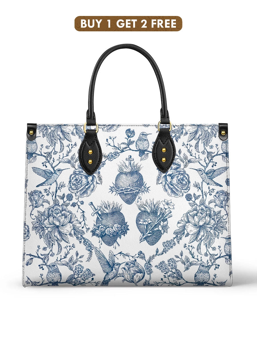 Catholight  Sacred Elegance: Blue and White Devotion Leather Bag