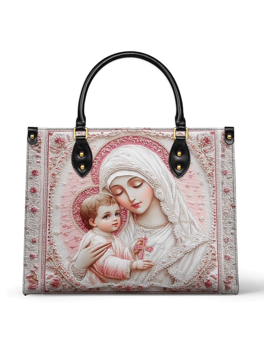 Catholight Sacred Serenity: The Madonna’s Tender Embrace Leather Bag