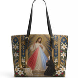 Catholight St. Faustina Divine Mercy Vision Leather Tote Bag