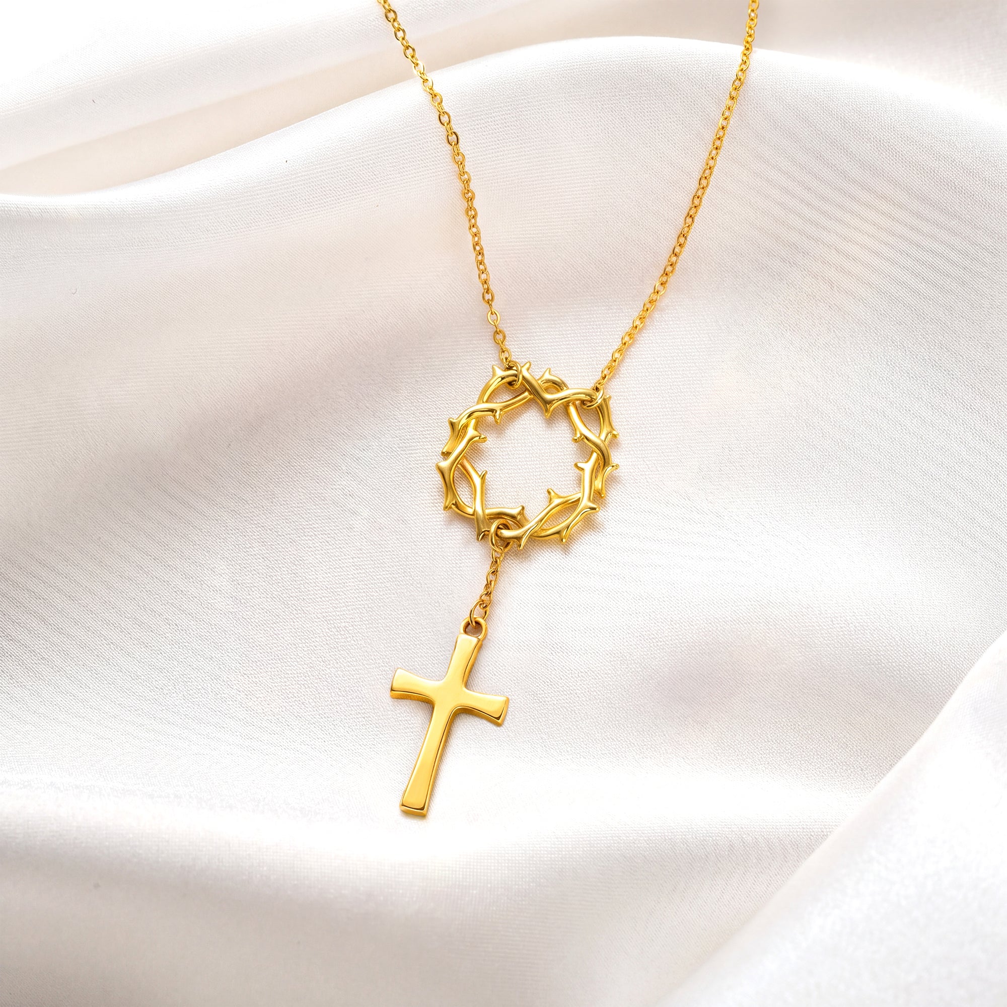 Catholight Crown of Thorns Cross Necklace in 18K Gold Vermeil