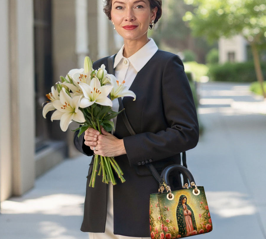 Catholight Roses of Guadalupe Lady Leather Bag