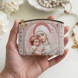 Catholight Sacred Serenity: The Madonna’s Tender Embrace Leather Rosary Pouch