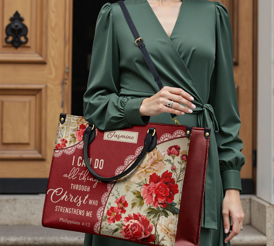 Catholight  Blooming With Faith Personalized Leather Bag