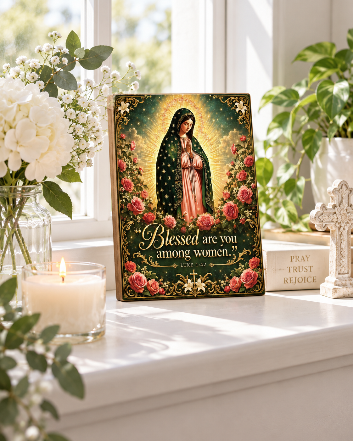 Catholight Halo Of Roses Devotional Wooden Art Quote