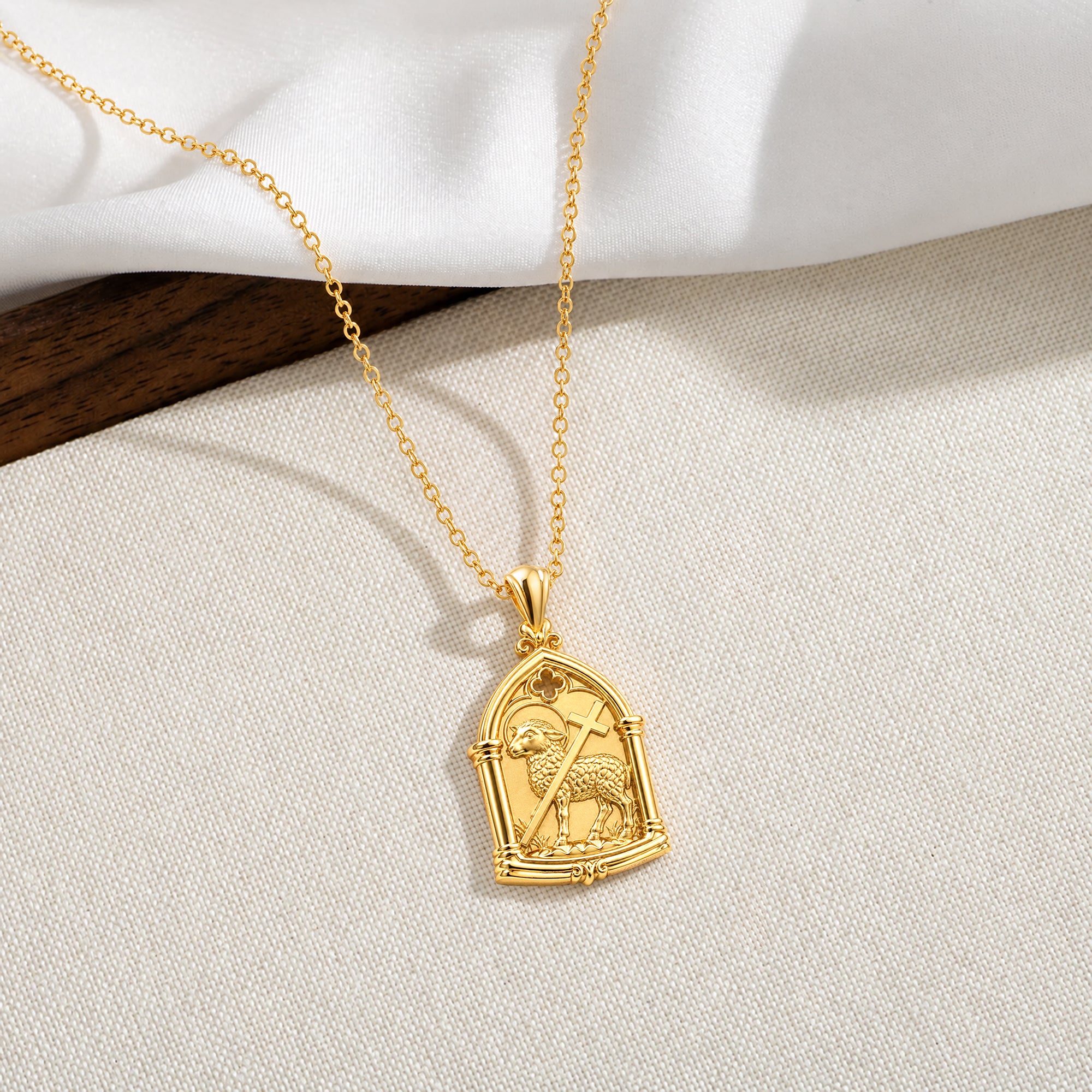 Catholight Agnus Dei Lamb of God Necklace in 18K Gold Vermeil