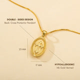 Catholight Sacred Heart of Jesus & Cross Protector Necklace in Gold Vermeil