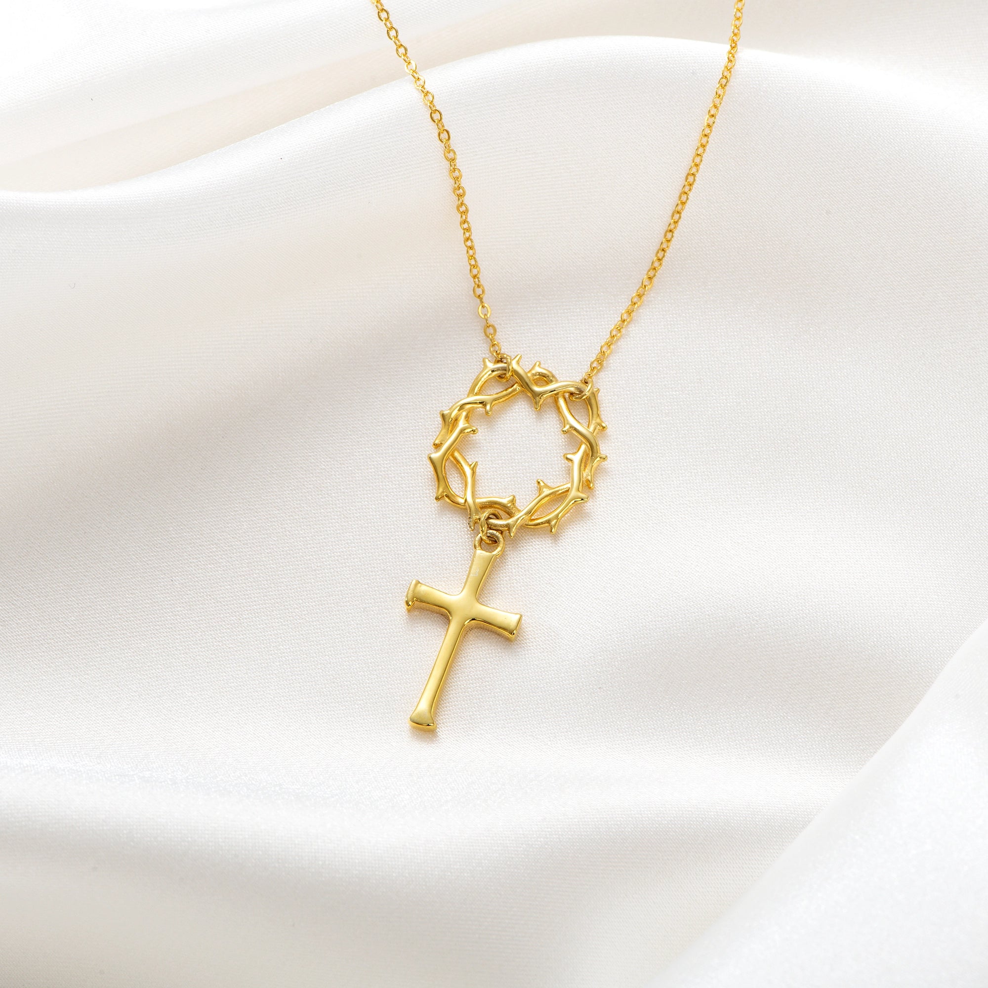 Catholight Crown of Thorns Cross Necklace in Gold Vermeil