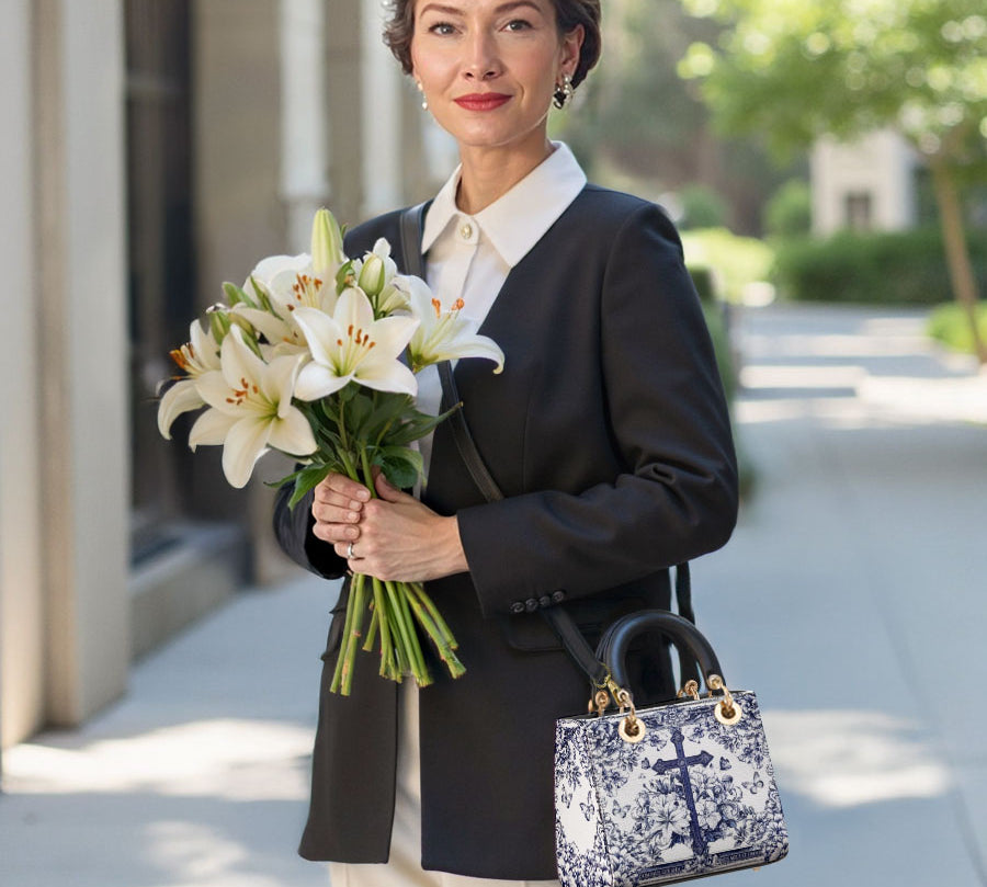 Catholight The Cross Amidst Blooming Faith Lady Leather Bag