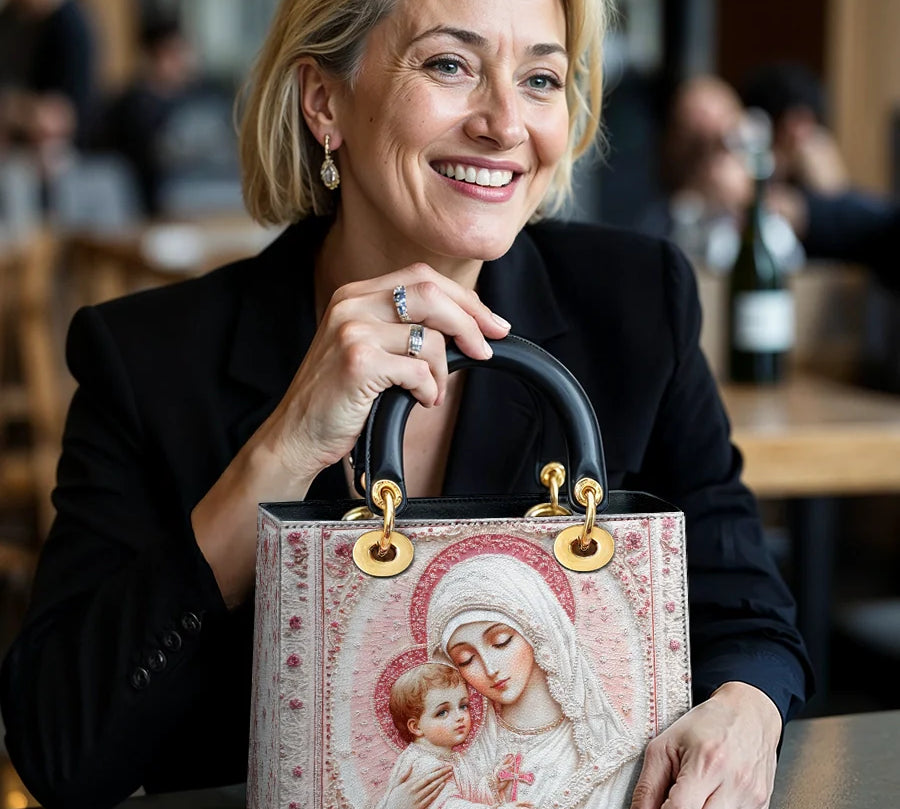 Catholight Sacred Serenity: The Madonna’s Tender Embrace Lady Leather Bag
