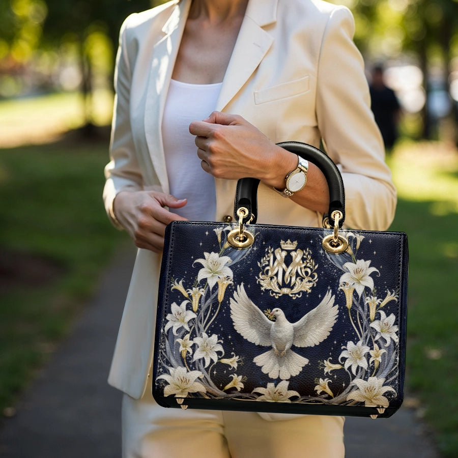 Catholight The Holy Spirit and Lily Devotional Lady Leather Bag
