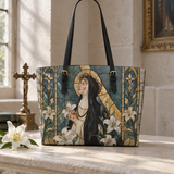 Catholight St. Catherine of Siena in Sacred Devotion Leather Tote Bag