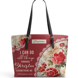 Catholight  Blooming With Faith Personalized Leather Tote Bag
