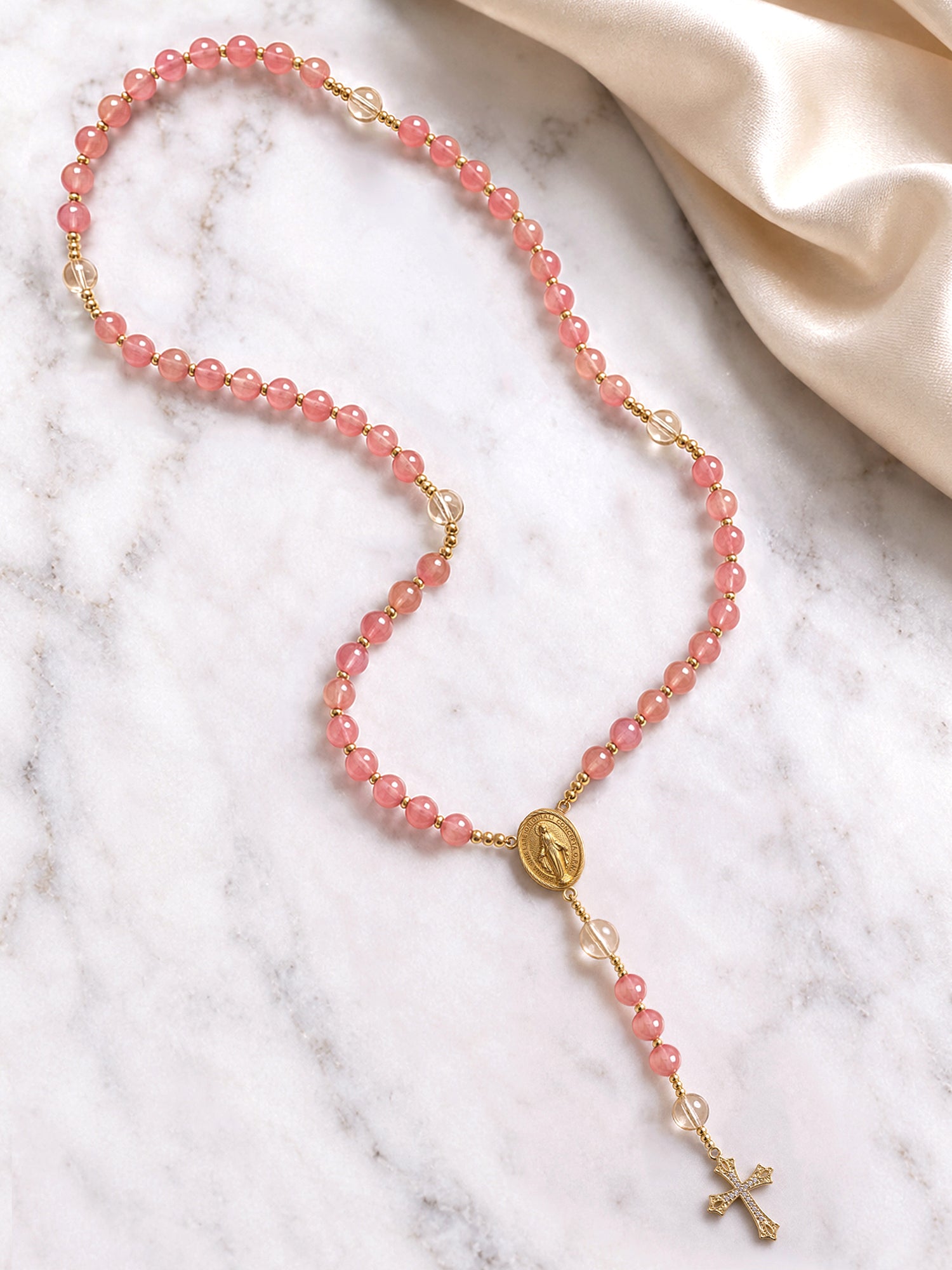 Catholight Marian Grace Rose Quartz Rosary